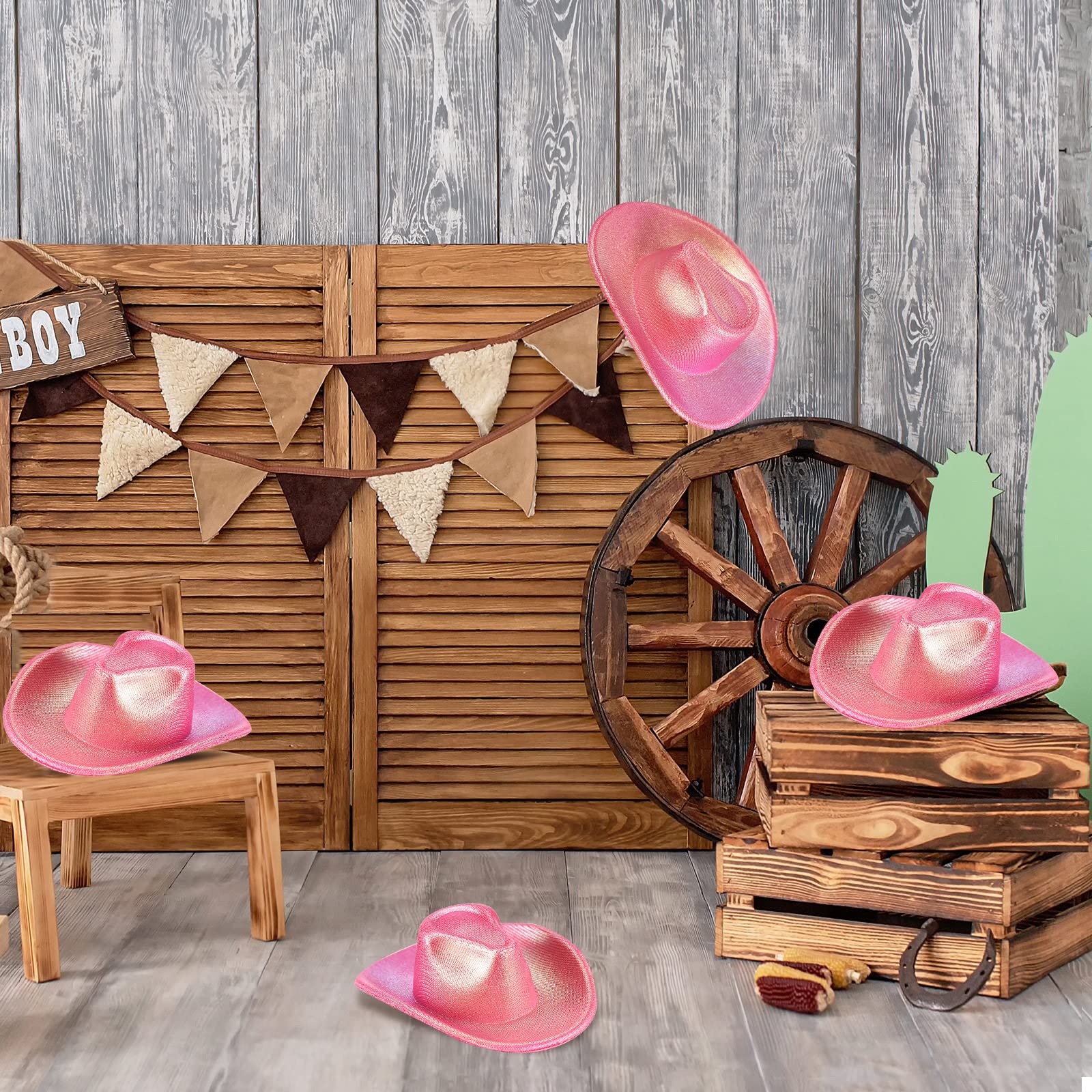 Sotiff Neon Pink Mini Cowboy Hats - 12 Pack Tiny Cowgirl Hats for Party Decor, Cupcake Toppers, Doll Accessories