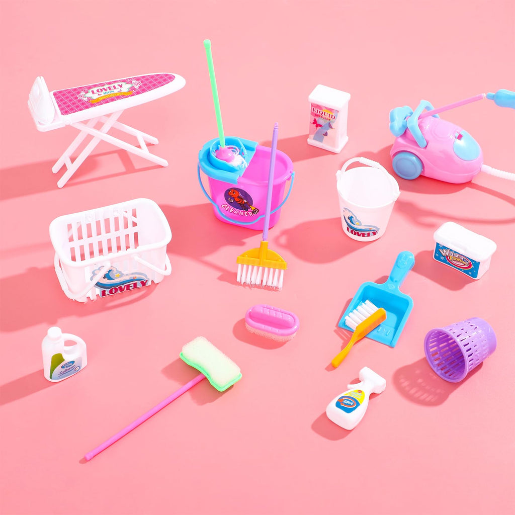 SOTOGO 23-Piece Mini House Cleaning Set – Dollhouse Accessories with Realistic Tools
