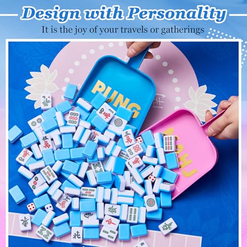 Soulchen 2-Piece Mahjong Tile Mixer Set with Stickers – Rose Red & Dark Blue