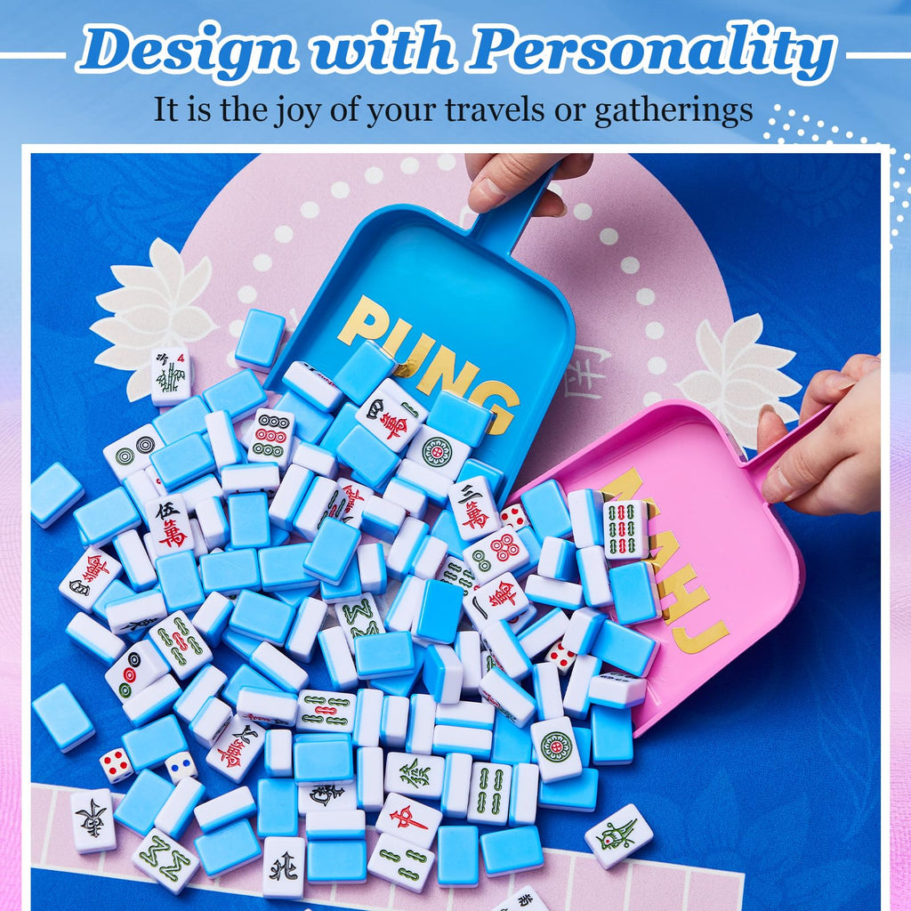 Soulchen 2-Piece Mahjong Tile Mixer Set with Stickers – Rose Red & Dark Blue