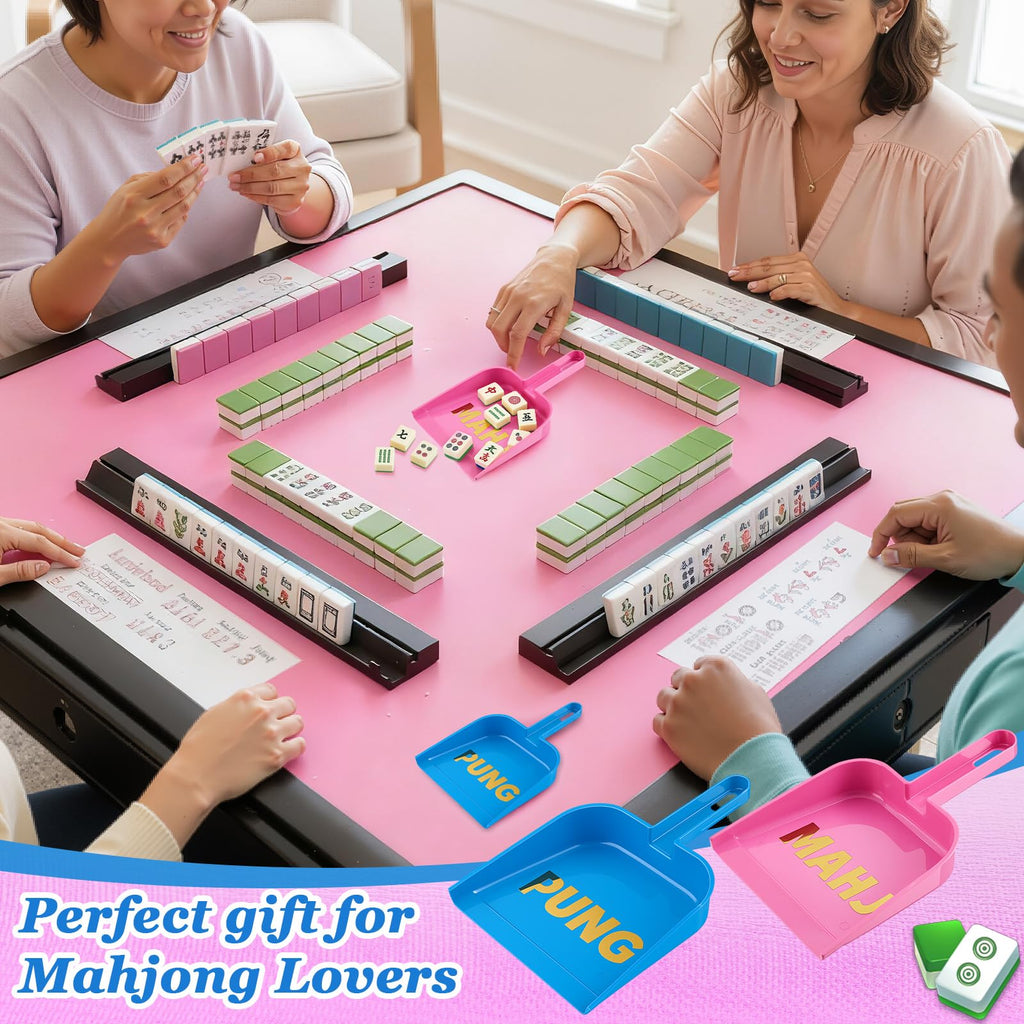 Soulchen 2-Piece Mahjong Tile Mixer Set with Stickers – Rose Red & Dark Blue