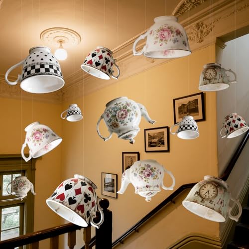 Soulchen 20-Piece Wonderland Teapot Hanging Decoration Set for Tea Party, Birthday, Baby Shower