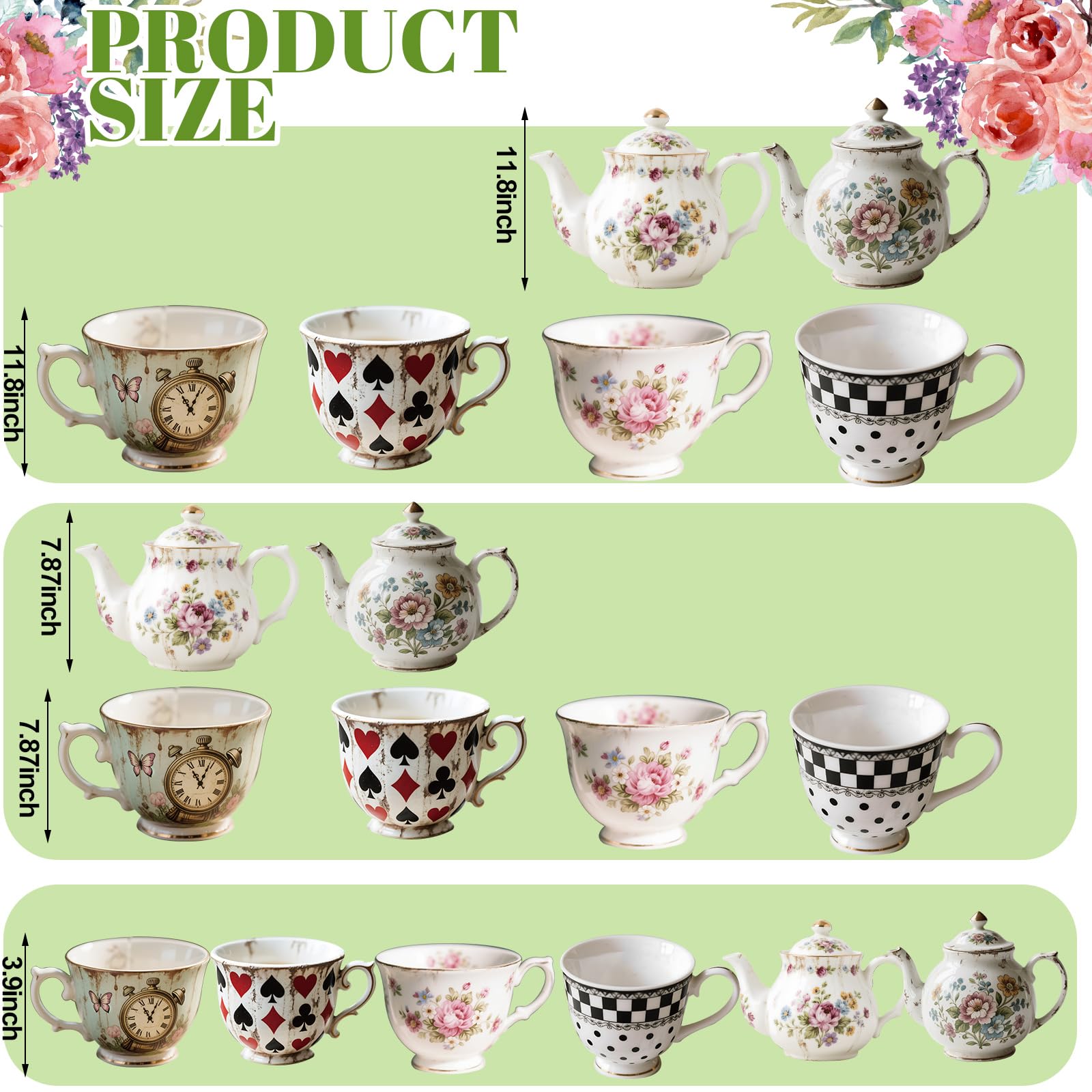 Soulchen 20-Piece Wonderland Teapot Hanging Decoration Set for Tea Party, Birthday, Baby Shower