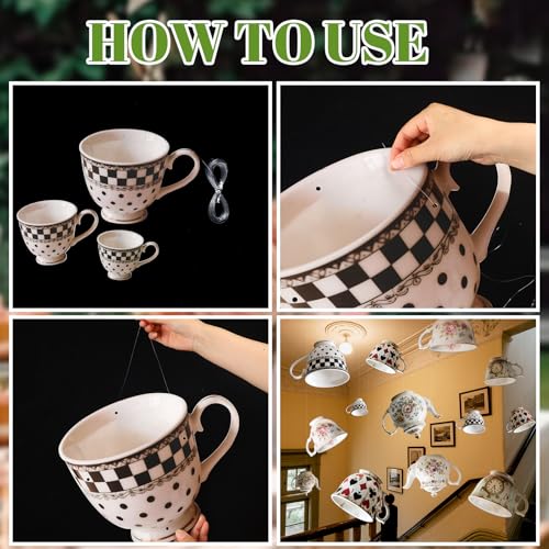Soulchen 20-Piece Wonderland Teapot Hanging Decoration Set for Tea Party, Birthday, Baby Shower