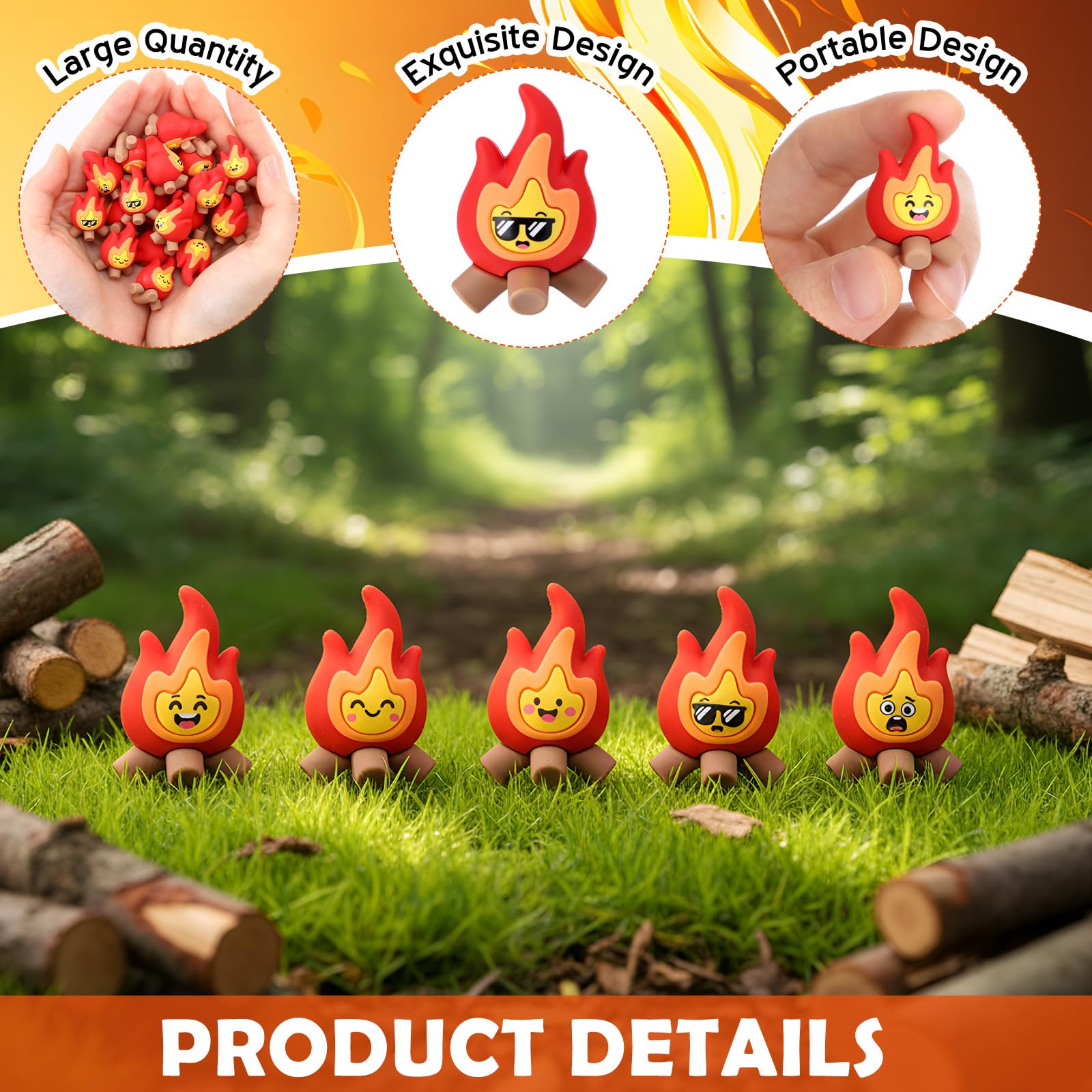 Soulchen 25-Pack Mini Flame Figurines – PVC Fire Decor with 5 Expressive Styles, 1.4×1.2 Inches Each, for Cake Toppers, Micro Landscapes, Party Favors & Holiday Scenes