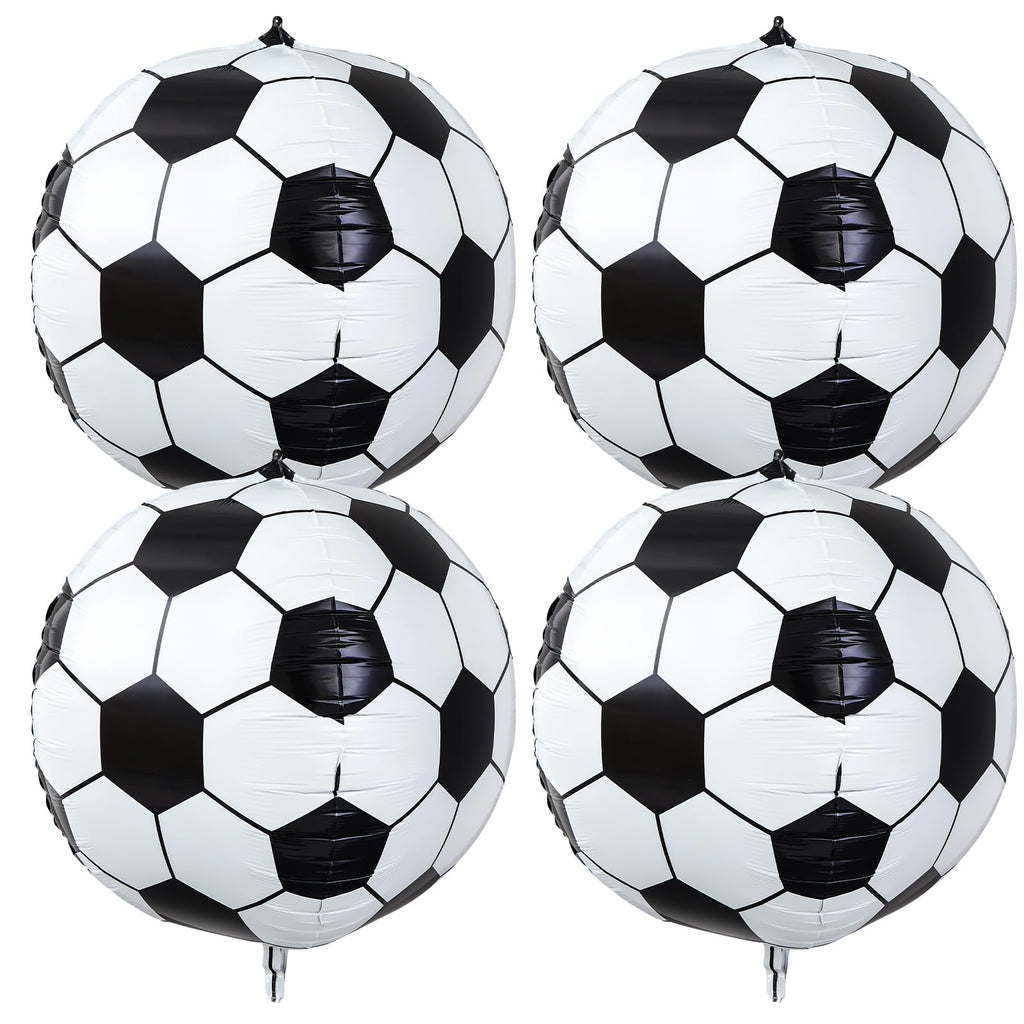 Soulchen 32 Inch 4D Soccer Ball Balloons – 4 Pack Large Metallic Foil Balloons for Sports Party Decorations