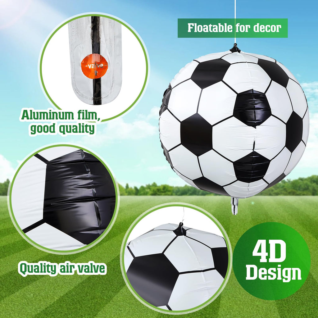 Soulchen 32 Inch 4D Soccer Ball Balloons – 4 Pack Large Metallic Foil Balloons for Sports Party Decorations