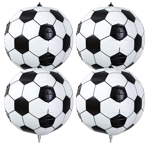 Soulchen 32 Inch 4D Soccer Ball Balloons – 4 Pack Large Metallic Foil Balloons for Sports Party Decorations