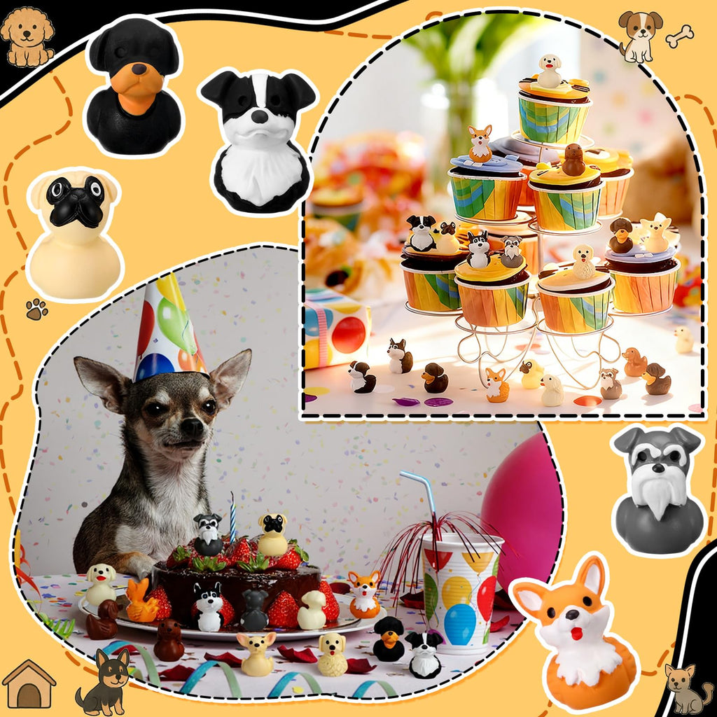 Soulchen 50 Pcs Mini Resin Dog Duck Figurines – Random Breeds, Cruise Ducks, Dashboard Decor
