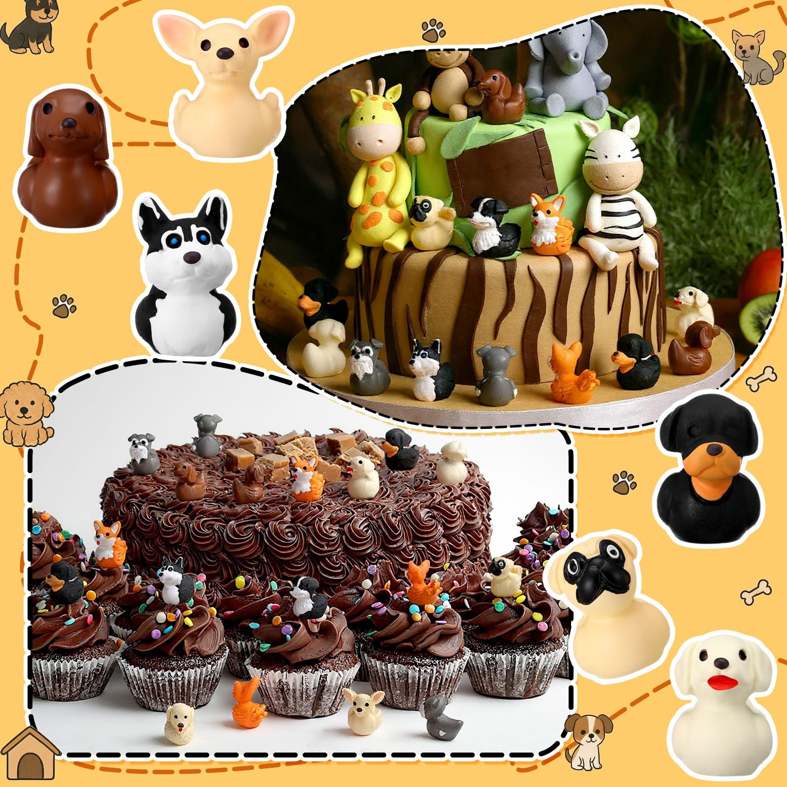 Soulchen 50 Pcs Mini Resin Dog Duck Figurines – Random Breeds, Cruise Ducks, Dashboard Decor