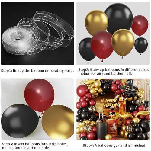 Sowide 113-Piece Balloon Garland Arch Kit – Burgundy Black Gold for Magical Wizard School Party