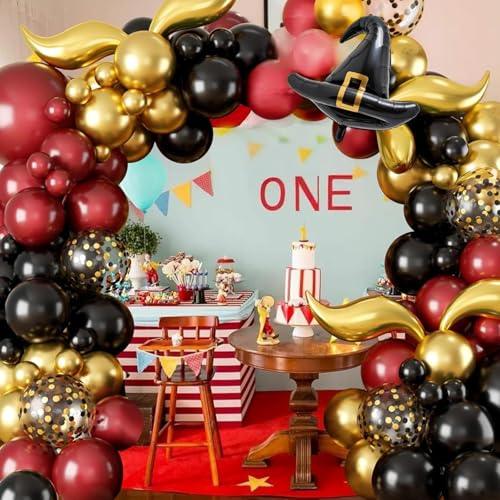 Sowide 113-Piece Balloon Garland Arch Kit – Burgundy Black Gold for Magical Wizard School Party