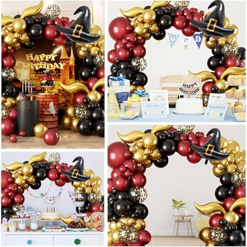 Sowide 113-Piece Balloon Garland Arch Kit – Burgundy Black Gold for Magical Wizard School Party