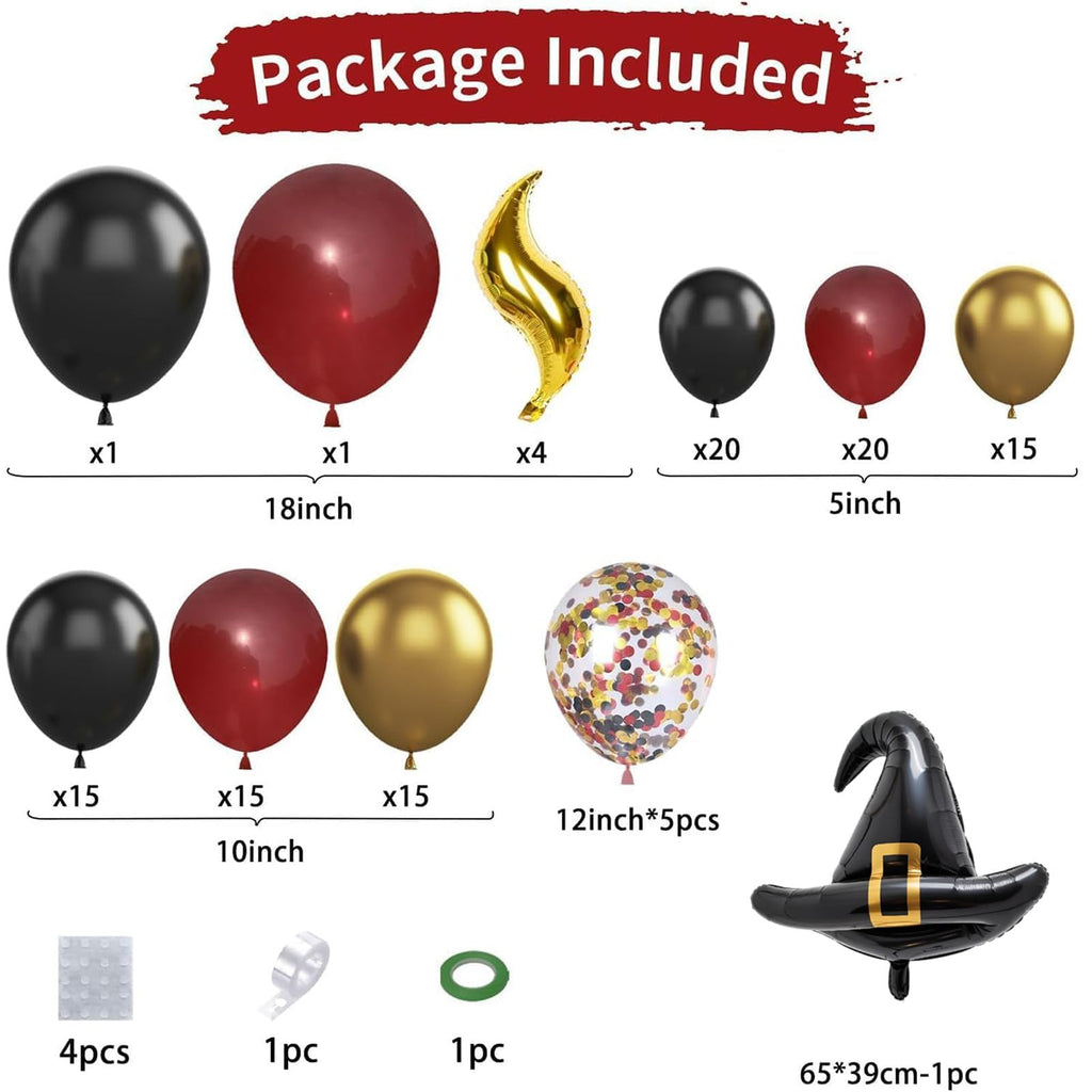 Sowide 113-Piece Balloon Garland Arch Kit – Burgundy Black Gold for Magical Wizard School Party