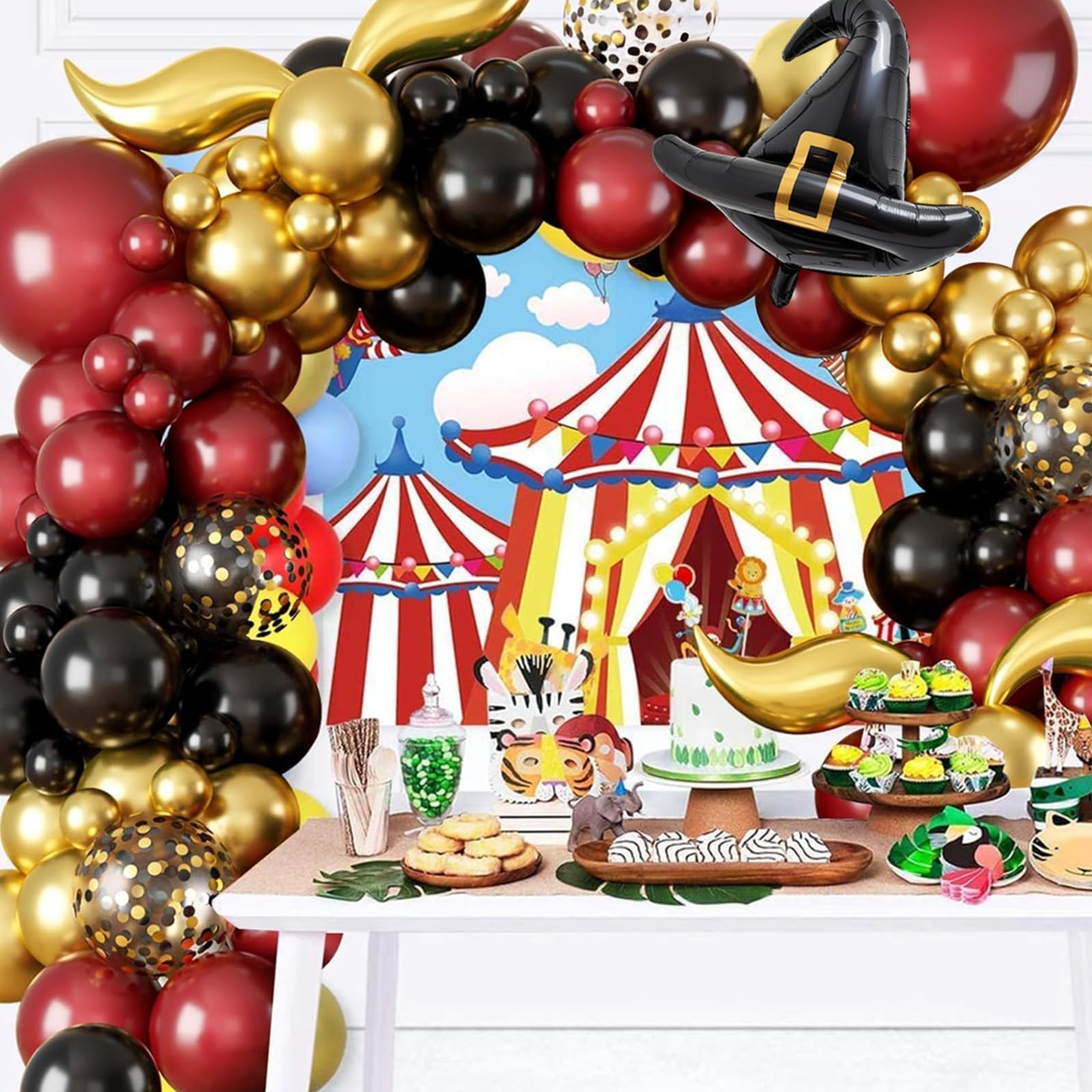 Sowide 113-Piece Balloon Garland Arch Kit – Burgundy Black Gold for Magical Wizard School Party