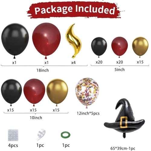 Sowide 113-Piece Balloon Garland Arch Kit – Burgundy Black Gold for Magical Wizard School Party