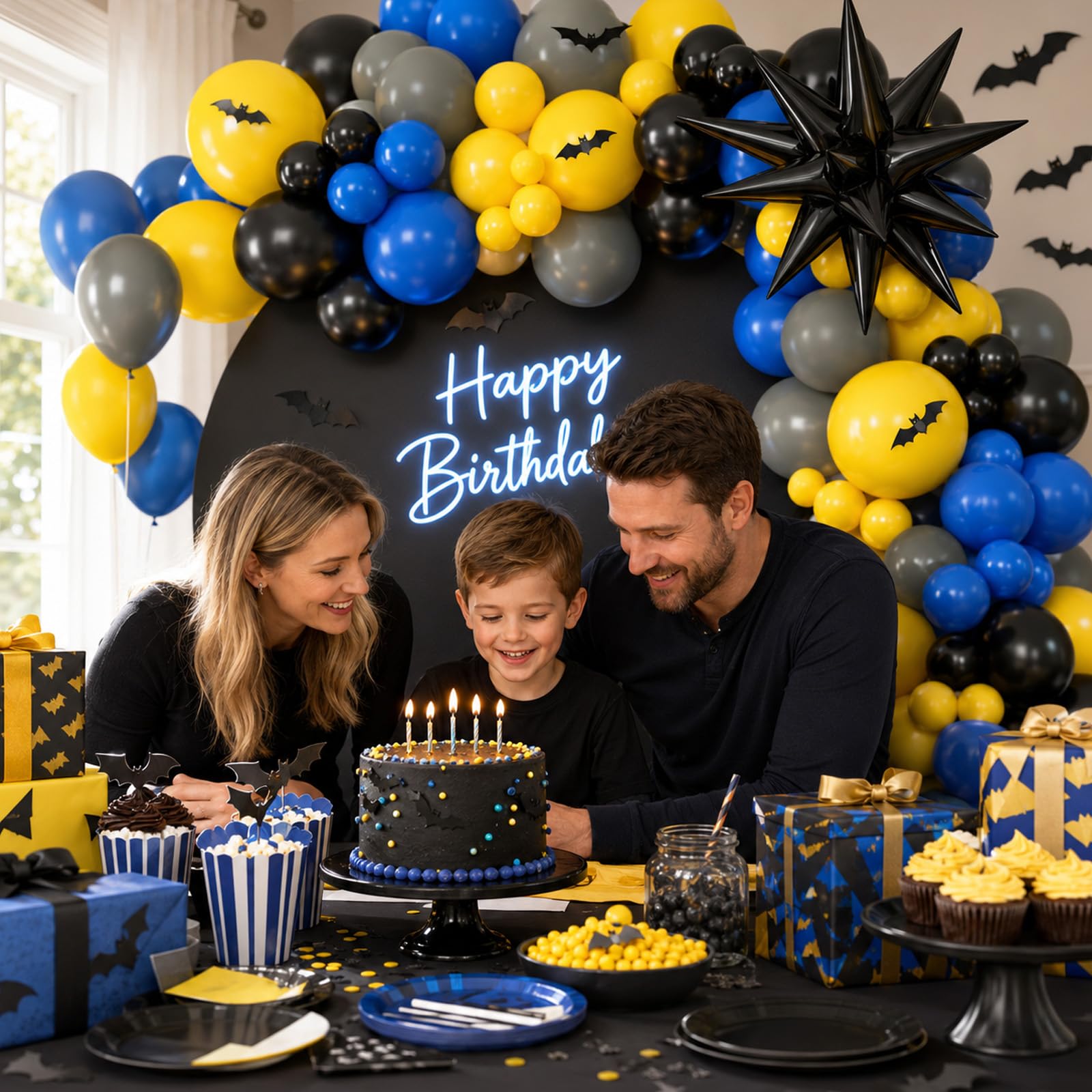 Sowide Balloon Arch Kit – 102 Latex Balloons in Yellow, Black, Grey, Navy Blue with Star Foil and Stickers
