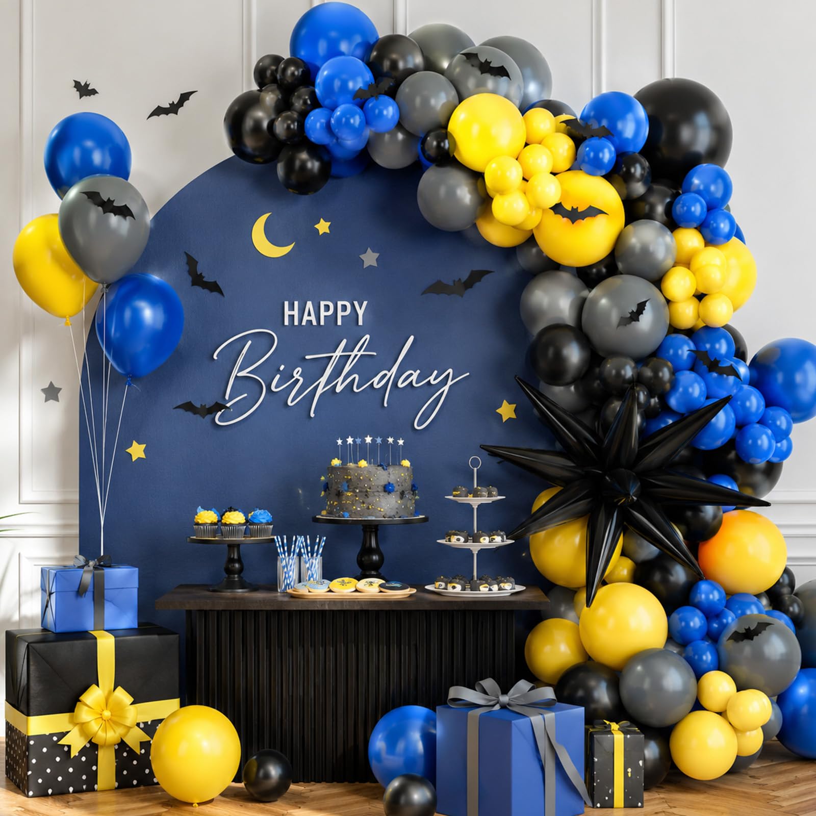 Sowide Balloon Arch Kit – 102 Latex Balloons in Yellow, Black, Grey, Navy Blue with Star Foil and Stickers