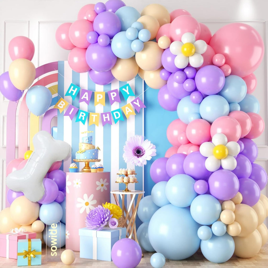 Sowide Blue Balloon Garland Arch Kit - 102 Pastel Balloons with Dog Bone Foil for Party Decor