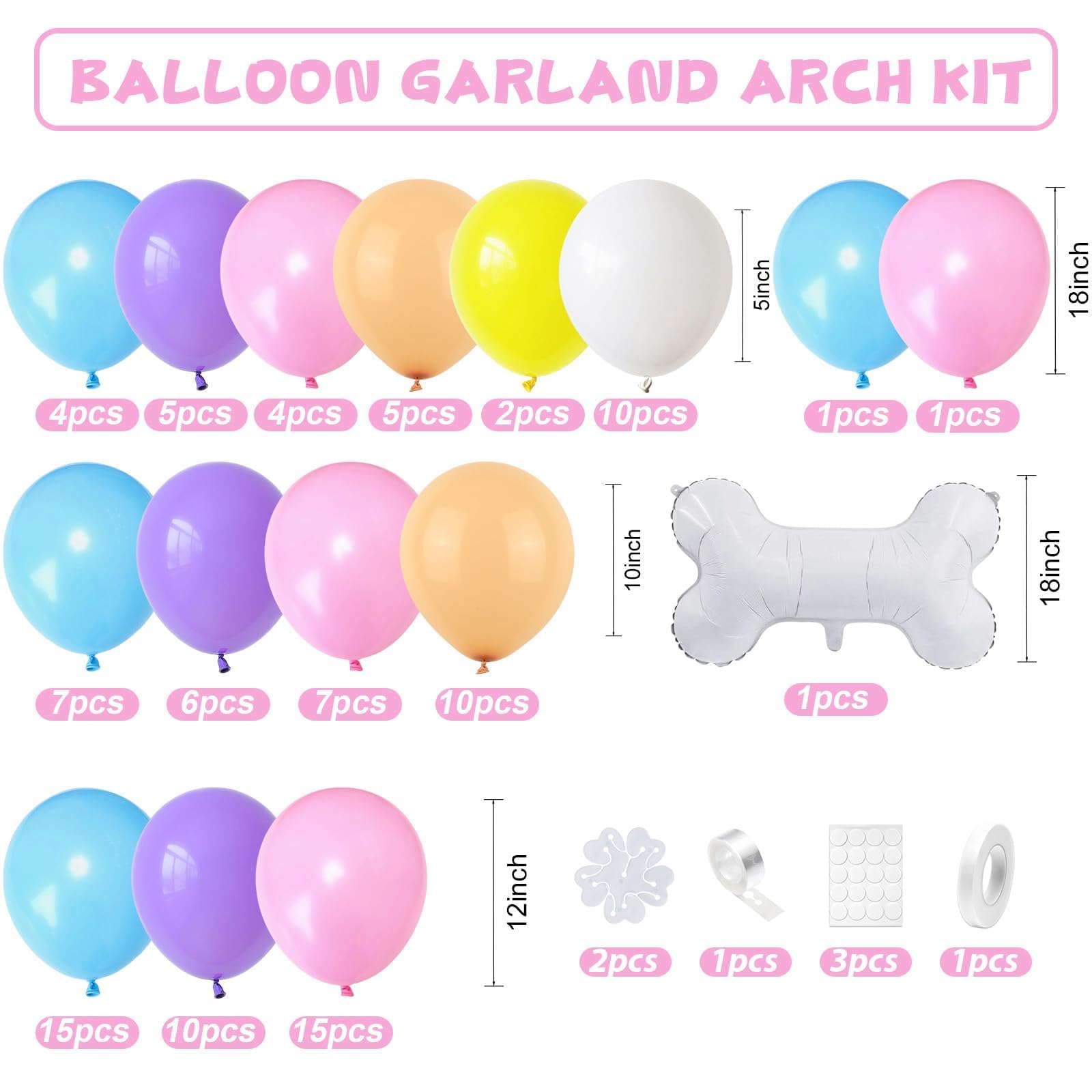 Sowide Blue Balloon Garland Arch Kit - 102 Pastel Balloons with Dog Bone Foil for Party Decor