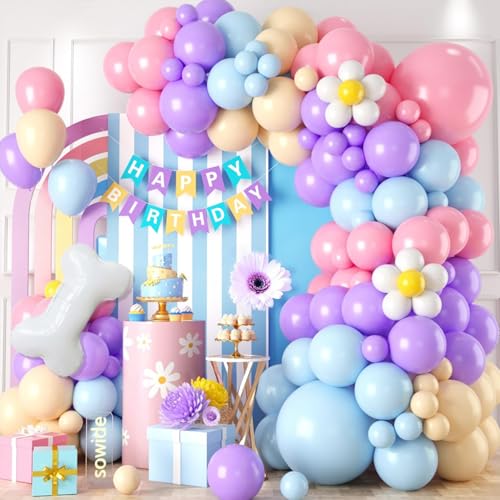 Sowide Blue Balloon Garland Arch Kit - 102 Pastel Balloons with Dog Bone Foil for Party Decor