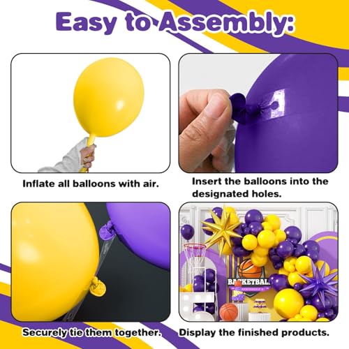 Sowide Purple and Yellow Balloon Arch Kit – 100 Balloons for Basketball Sport Themes