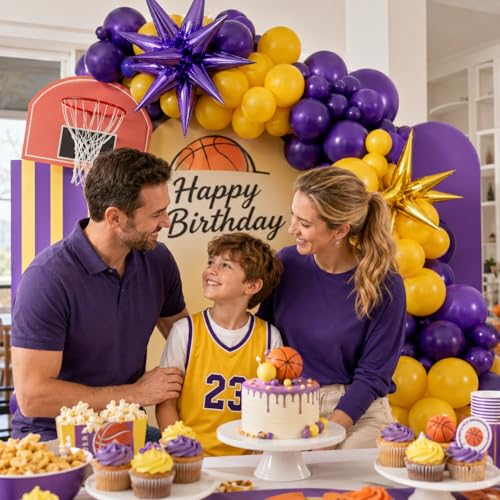 Sowide Purple and Yellow Balloon Arch Kit – 100 Balloons for Basketball Sport Themes