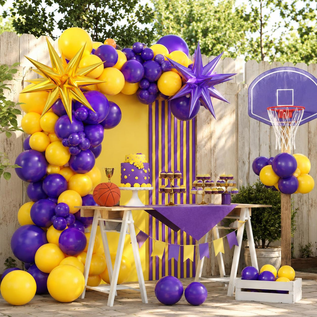 Sowide Purple and Yellow Balloon Arch Kit – 100 Balloons for Basketball Sport Themes