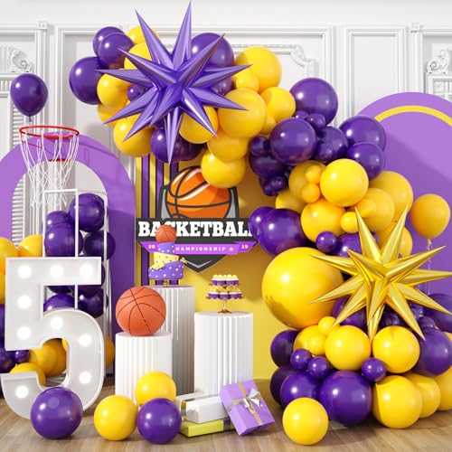 Sowide Purple and Yellow Balloon Arch Kit – 100 Balloons for Basketball Sport Themes