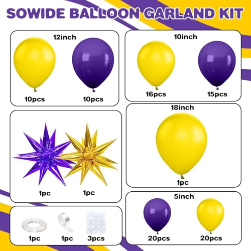 Sowide Purple and Yellow Balloon Arch Kit – 100 Balloons for Basketball Sport Themes