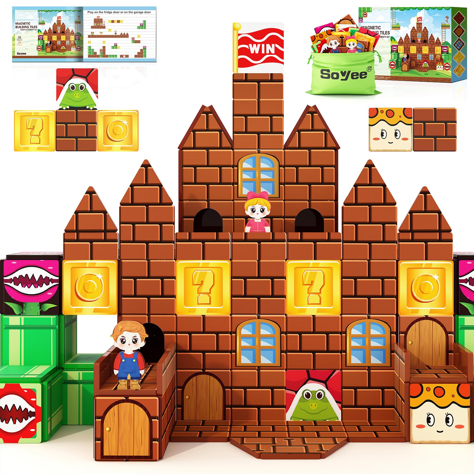 Soyee Magnetic Tiles Building Blocks Set for Kids Ages 3+ - Includes Figures and Themed Pieces for Creative Play