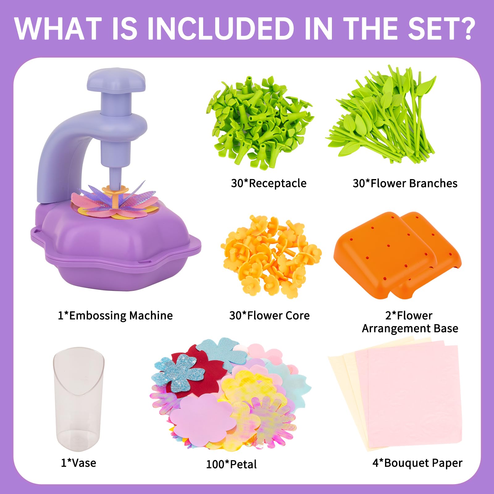 SOYUB DIY Fabric Flower Bouquet Craft Kit - Kids Arts and Crafts for Ages 4-8, Purple