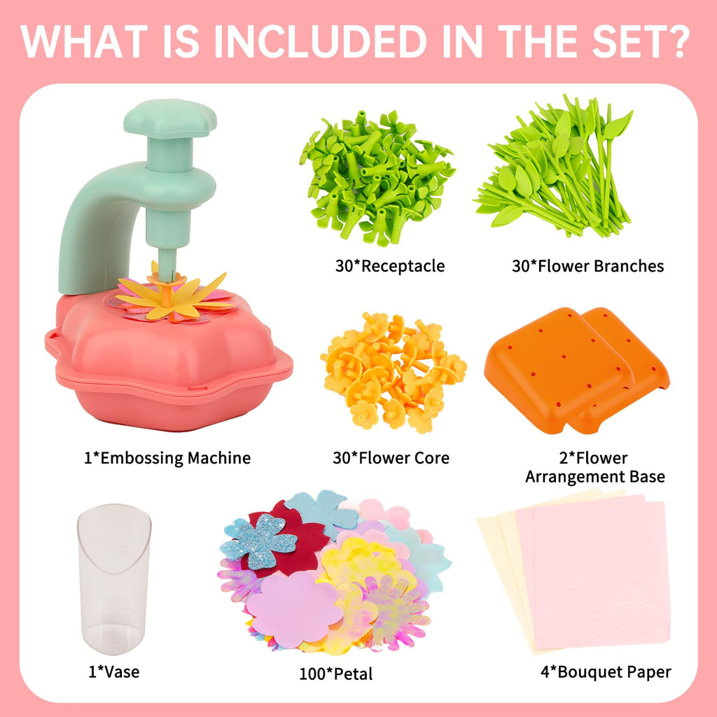 SOYUB Pink Flower Bouquet Craft Kit for Kids Ages 3-12 – Reusable DIY Arts & Crafts Set with 100+ Pieces