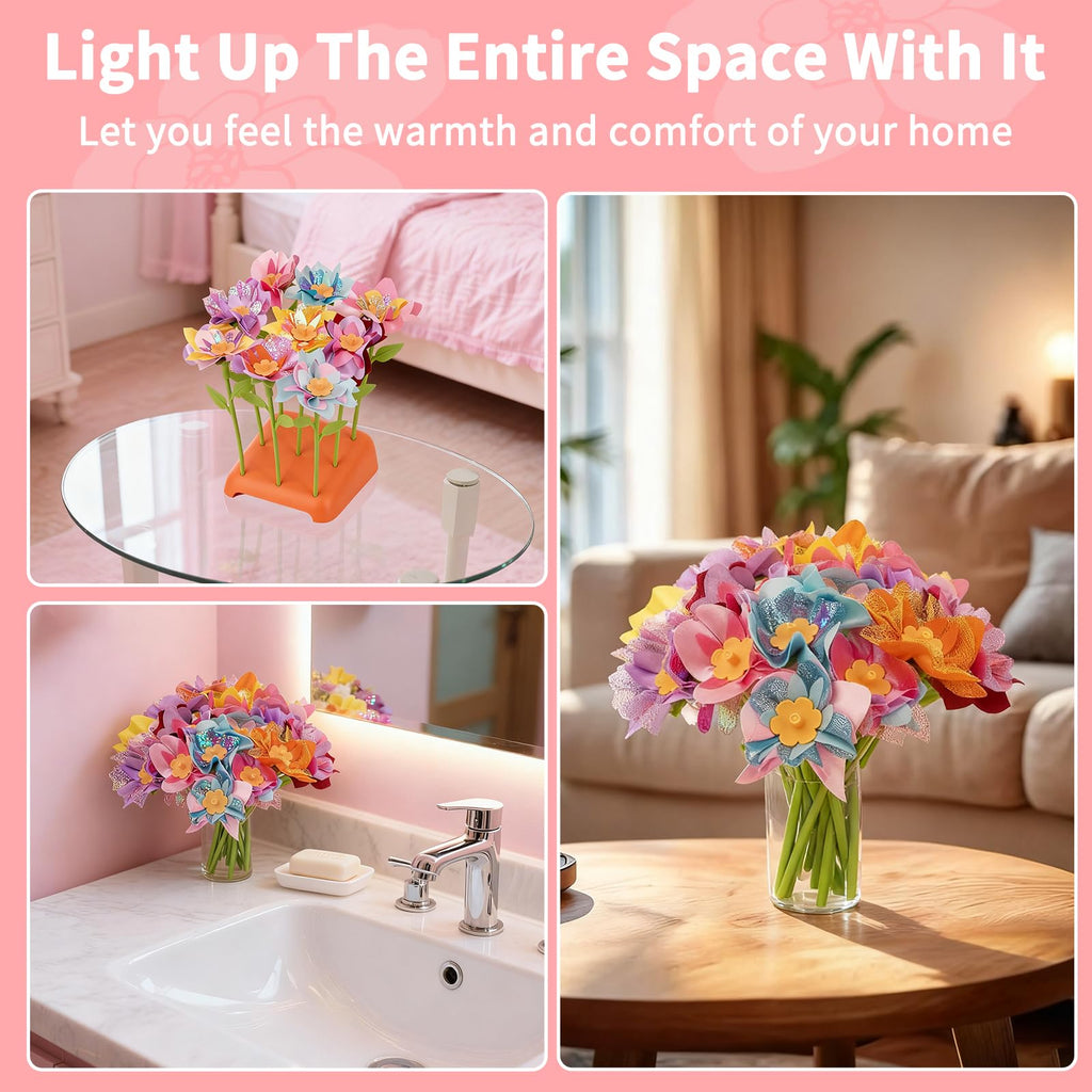 SOYUB Pink Flower Bouquet Craft Kit for Kids Ages 3-12 – Reusable DIY Arts & Crafts Set with 100+ Pieces