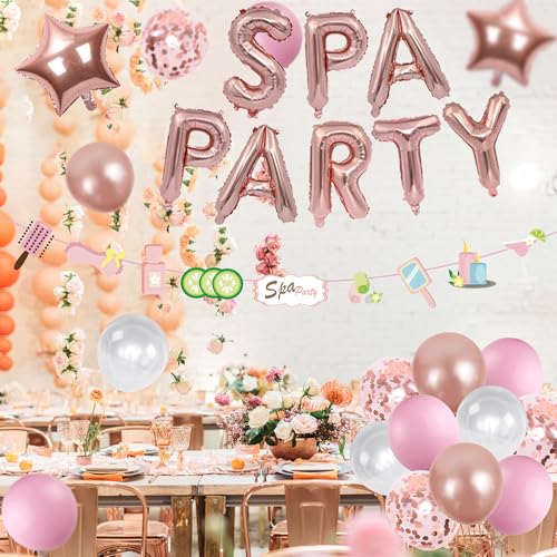 Spa Party Balloon Garland Banner Set - 39 Rose Gold & Pink Foil Confetti Balloons for Birthdays, Sleepovers, and Bridal Showers