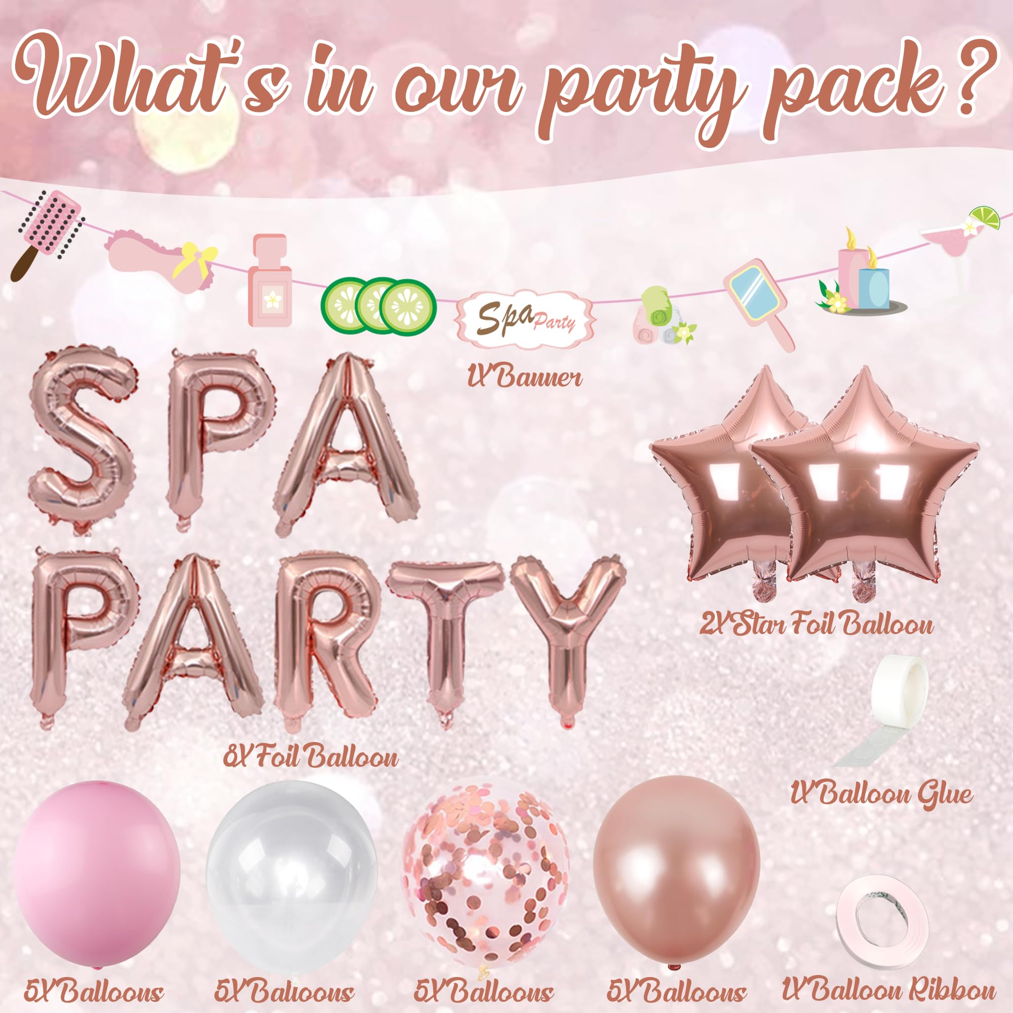 Spa Party Balloon Garland Banner Set - 39 Rose Gold & Pink Foil Confetti Balloons for Birthdays, Sleepovers, and Bridal Showers