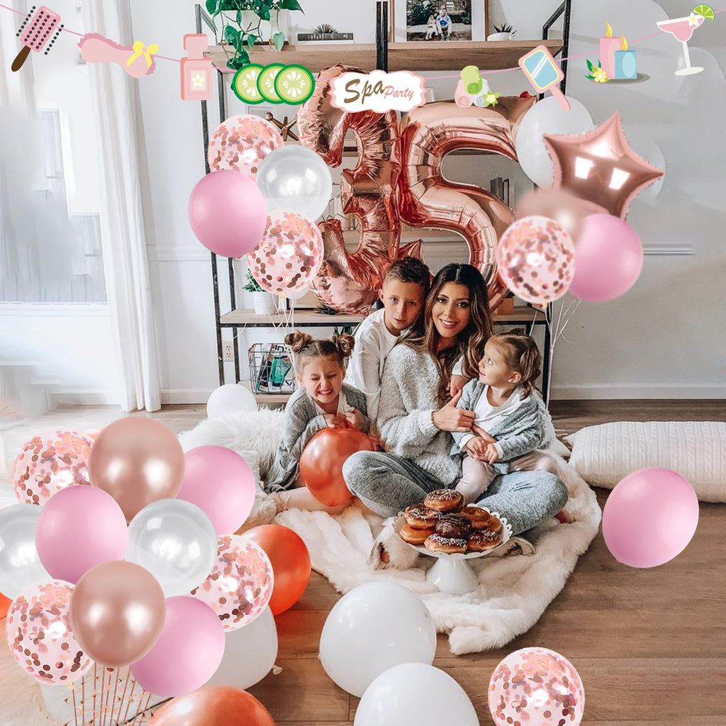 Spa Party Balloon Garland Banner Set - 39 Rose Gold & Pink Foil Confetti Balloons for Birthdays, Sleepovers, and Bridal Showers