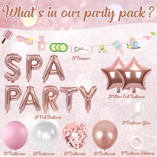 Spa Party Balloon Garland Banner Set - 39 Rose Gold & Pink Foil Confetti Balloons for Birthdays, Sleepovers, and Bridal Showers