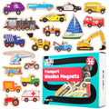 SPARK & WOW Transport Wooden Magnets – 20 Vehicle Magnets for Kids Ages 2+