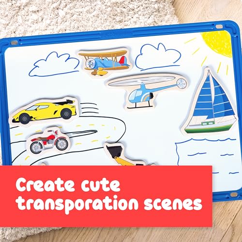 SPARK & WOW Transport Wooden Magnets – 20 Vehicle Magnets for Kids Ages 2+