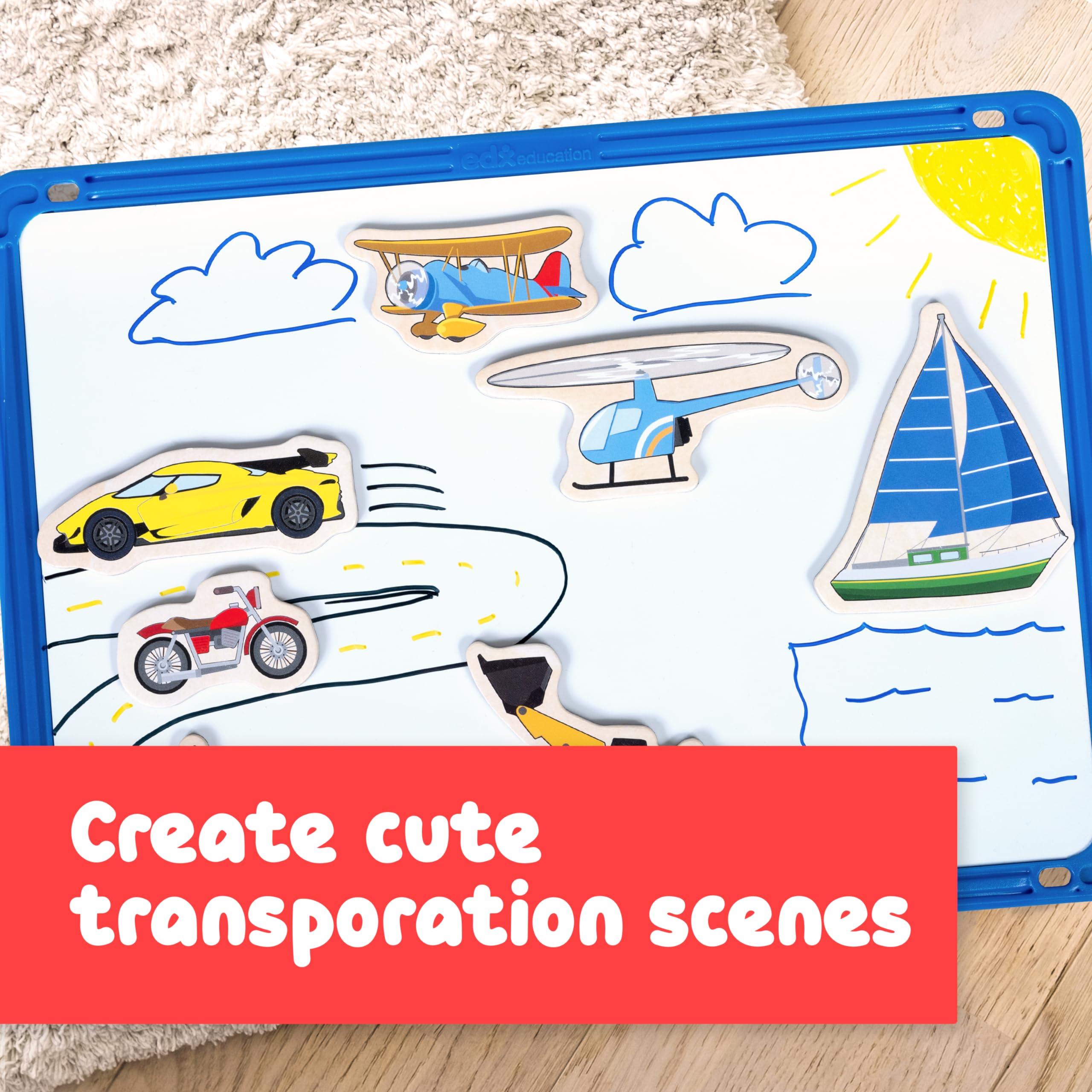 SPARK & WOW Transport Wooden Magnets – 20 Vehicle Magnets for Kids Ages 2+