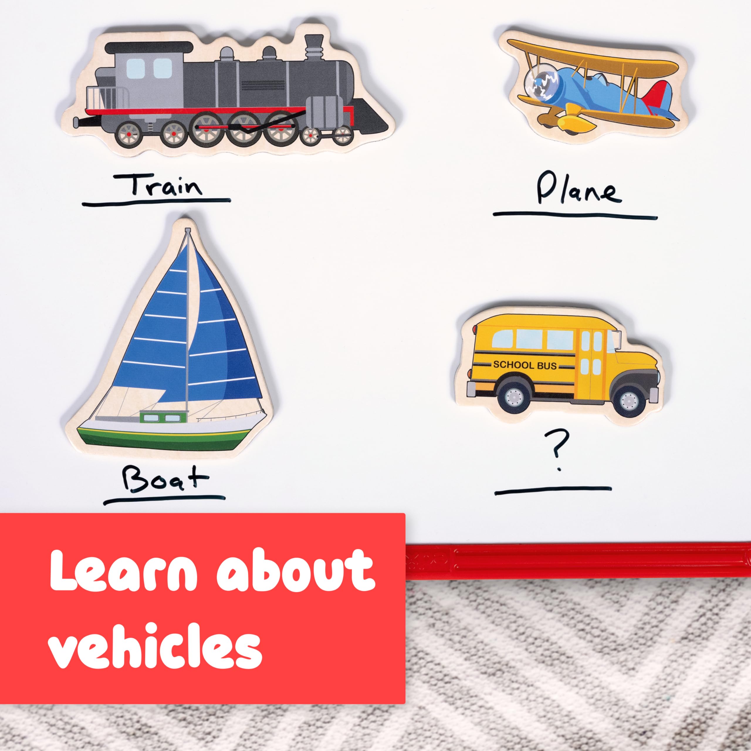 SPARK & WOW Transport Wooden Magnets – 20 Vehicle Magnets for Kids Ages 2+