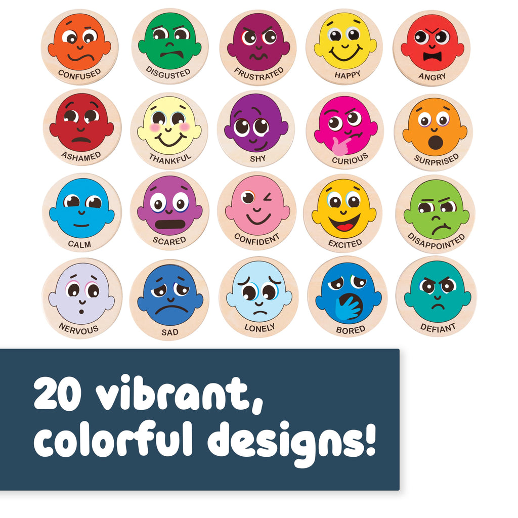 SPARK & WOW Wooden Emotion Magnets – 20 Facial Expressions for Kids Ages 2+ | Open-Ended Social Emotional Learning