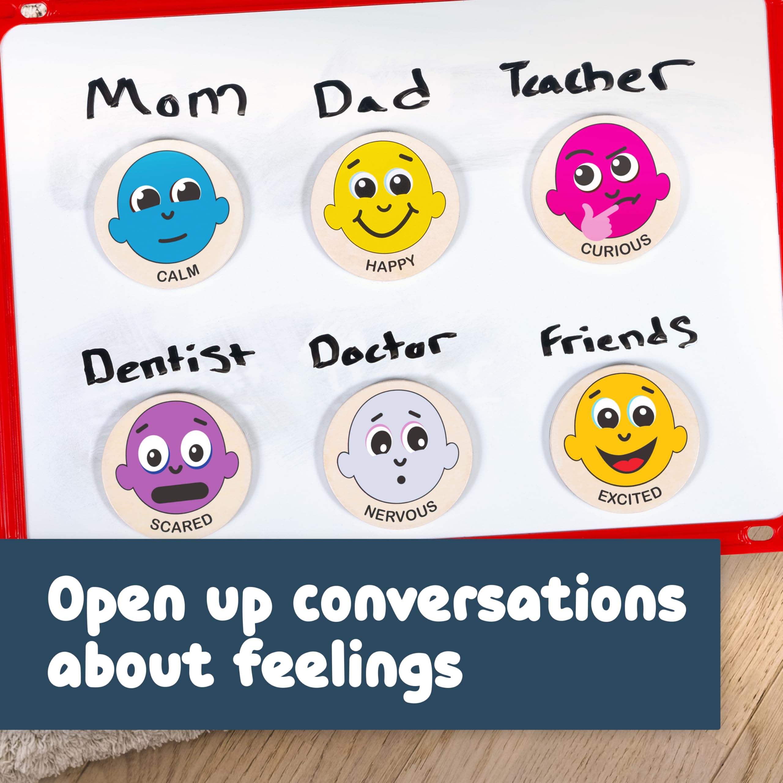 SPARK & WOW Wooden Emotion Magnets – 20 Facial Expressions for Kids Ages 2+ | Open-Ended Social Emotional Learning