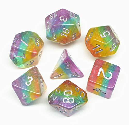Sparkly Rainbow Glitter Dice Set – 7-Piece Polyhedral Dice for D&D, RPG, MTG, Pathfinder
