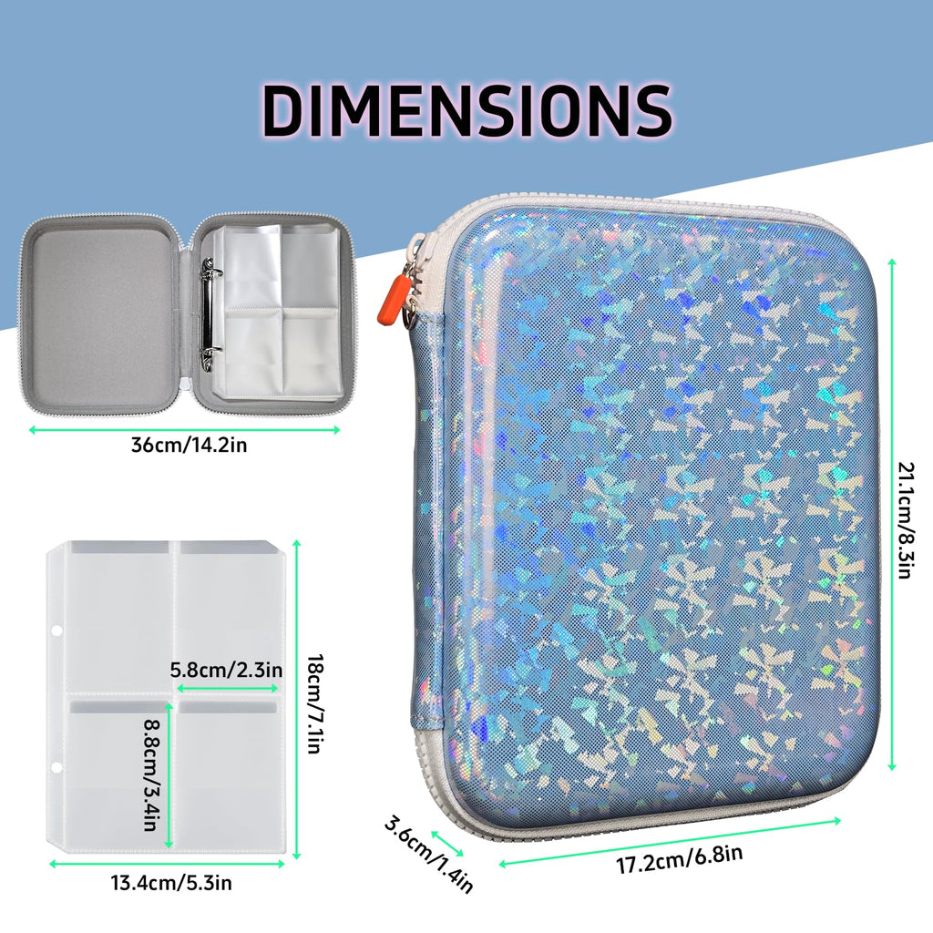 Sparkly Yoto Card Holder - 120-Pocket Portable Binder with Zipper and Strap (Blue)