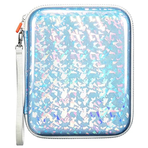Sparkly Yoto Card Holder - 120-Pocket Portable Binder with Zipper and Strap (Blue)