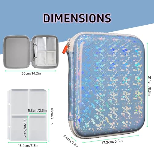 Sparkly Yoto Card Holder - 120-Pocket Portable Binder with Zipper and Strap (Blue)