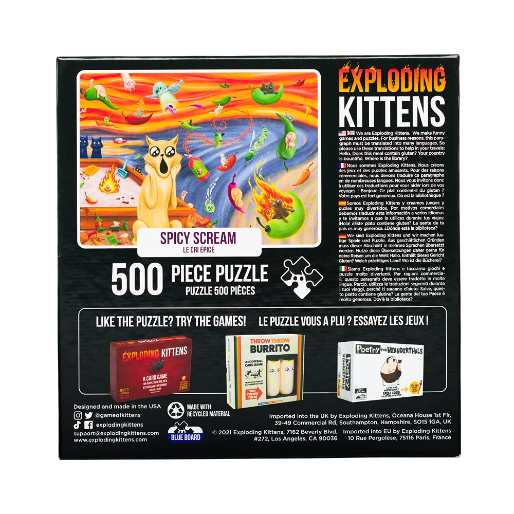 Spicy Scream Jigsaw Puzzle by Exploding Kittens - 500 Piece Cat-Themed Puzzle for Adults, Teens, and Kids