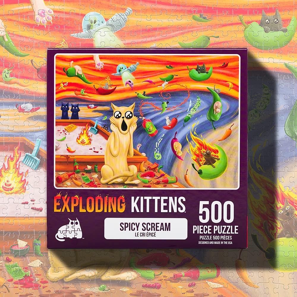 Spicy Scream Jigsaw Puzzle by Exploding Kittens - 500 Piece Cat-Themed Puzzle for Adults, Teens, and Kids